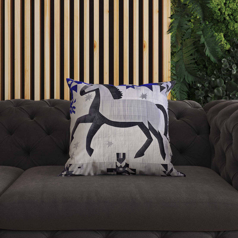 Coussin intérieur / extérieur Starry Night Rider, Bleu / Noir / Gris, Carré 18 po
