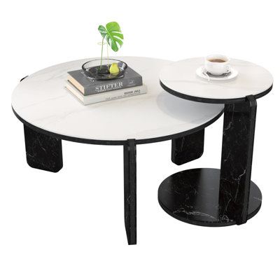 Modern Nesting End Tables, Mdf And Sintered Stone, Space-saving Design For Living Room, Bedroom