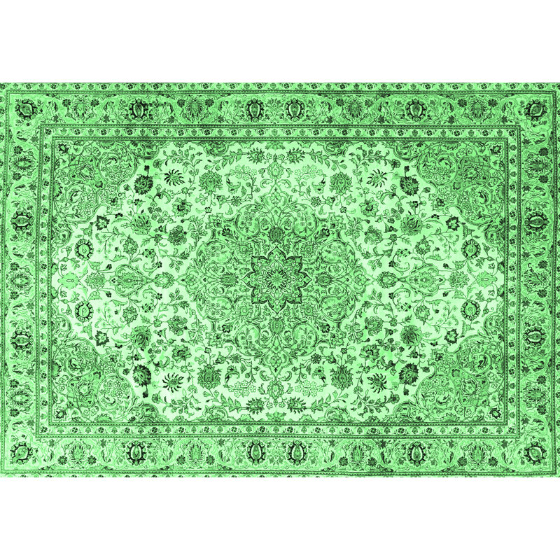Tapis oriental en laine / polyester tissé à la machine en vert / noir Karendeep, Rectangle 2 pi x 3 pi