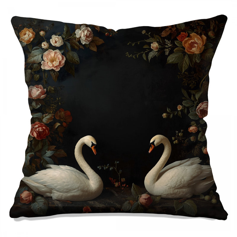 Coussins blancs avec cygnes blancs et roses, 20 x 20 pouces