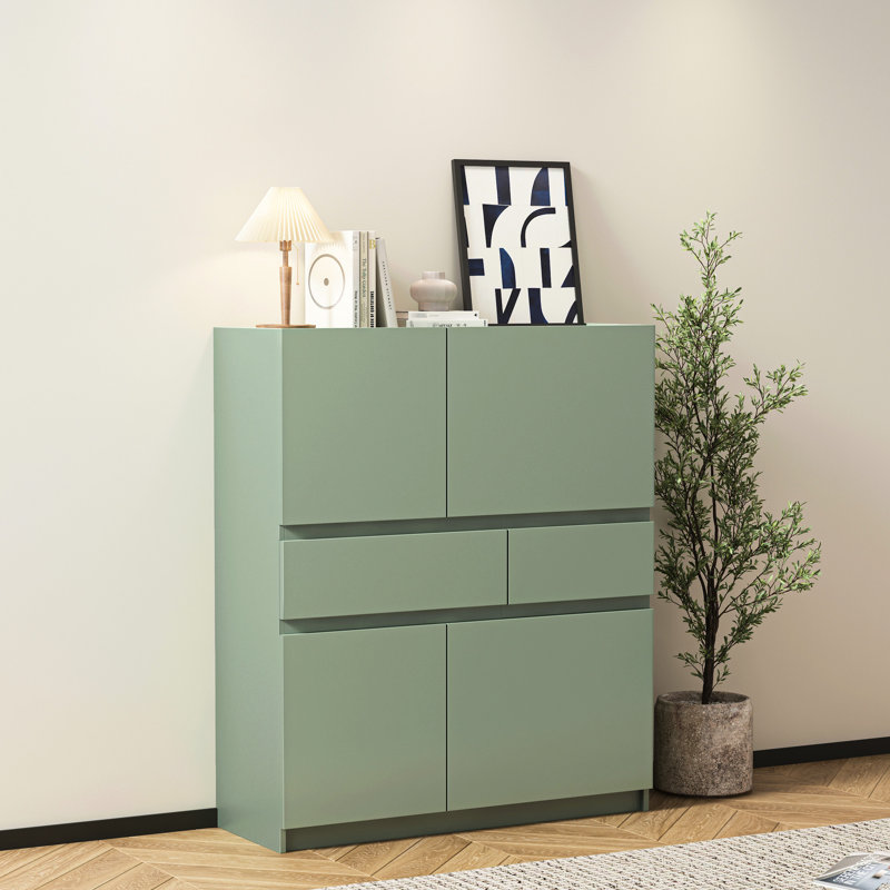 Armoire en bois à 4 portes et 2 portes pour rangement élégant pour bureau à domicile pâle avec 4 portes et 2 tiroirs