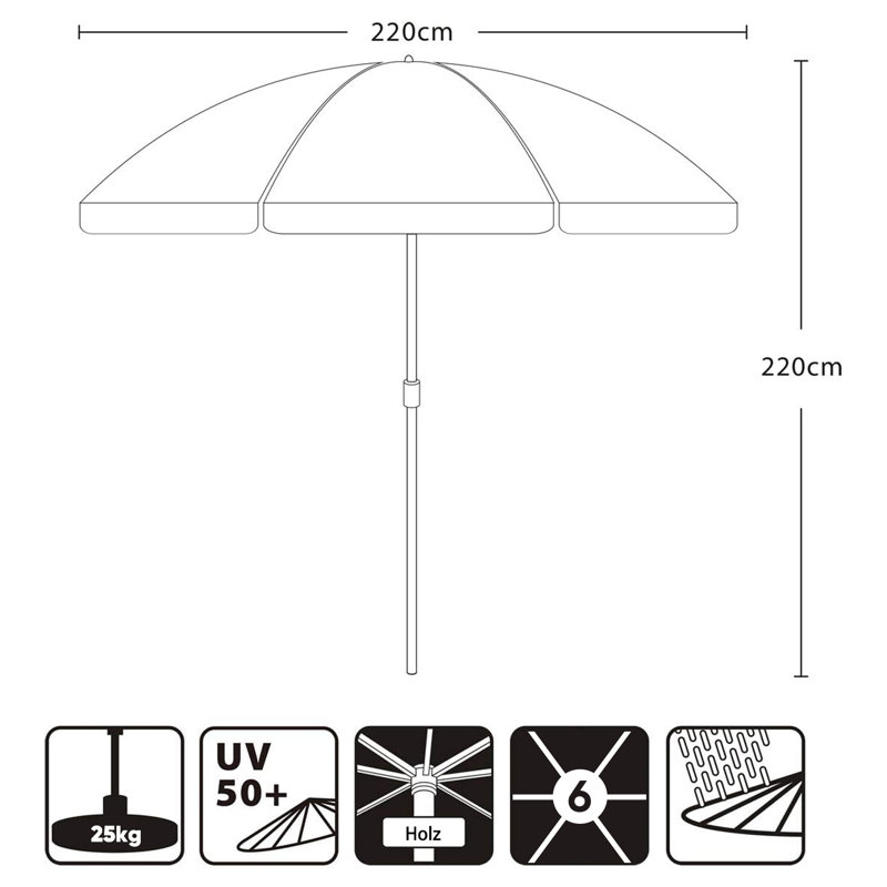 Bulfrano 220cm Market Parasol, Taupe