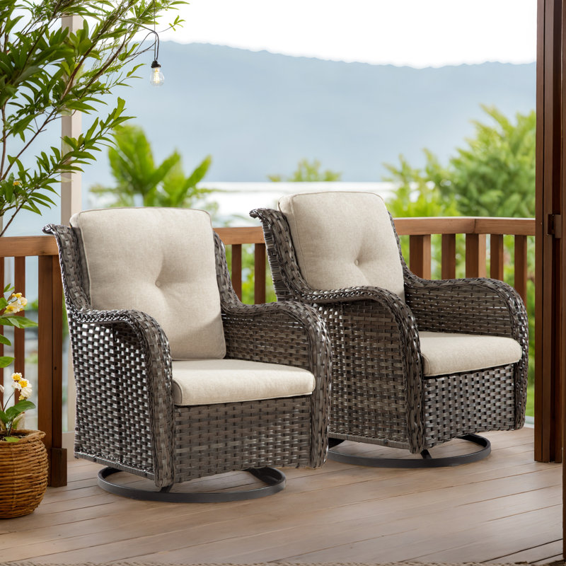 Anahit Swivel Wicker Patio Chair with Cushions (Set of 2), Beige