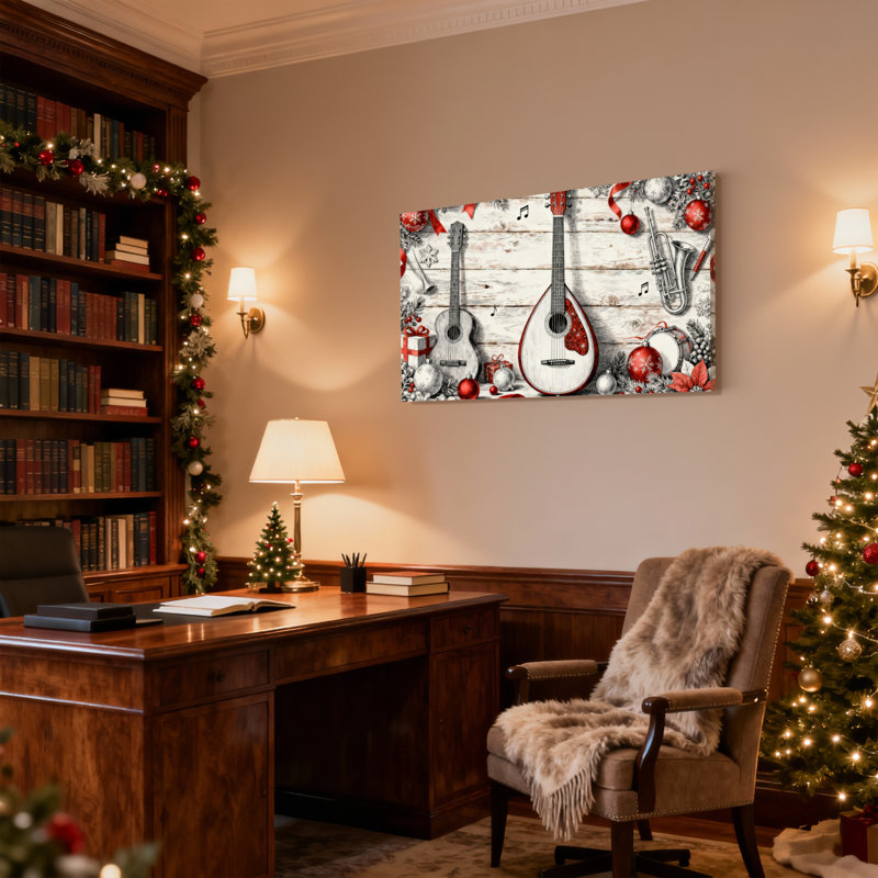 Ensemble de 3 reproductions d'art sur toile, "Christmas Christmas Instruments and Decorations", H 16 po x l 24 po