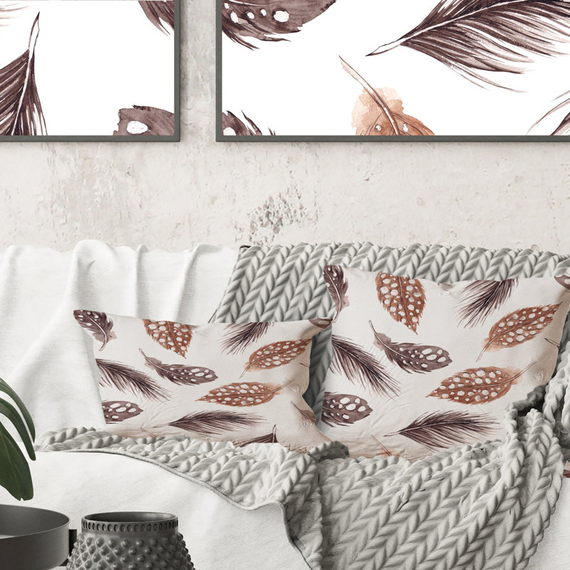 Coussin décoratif brun et gris à pois - imprimé bohémien et éclectique 12 po x 20 po