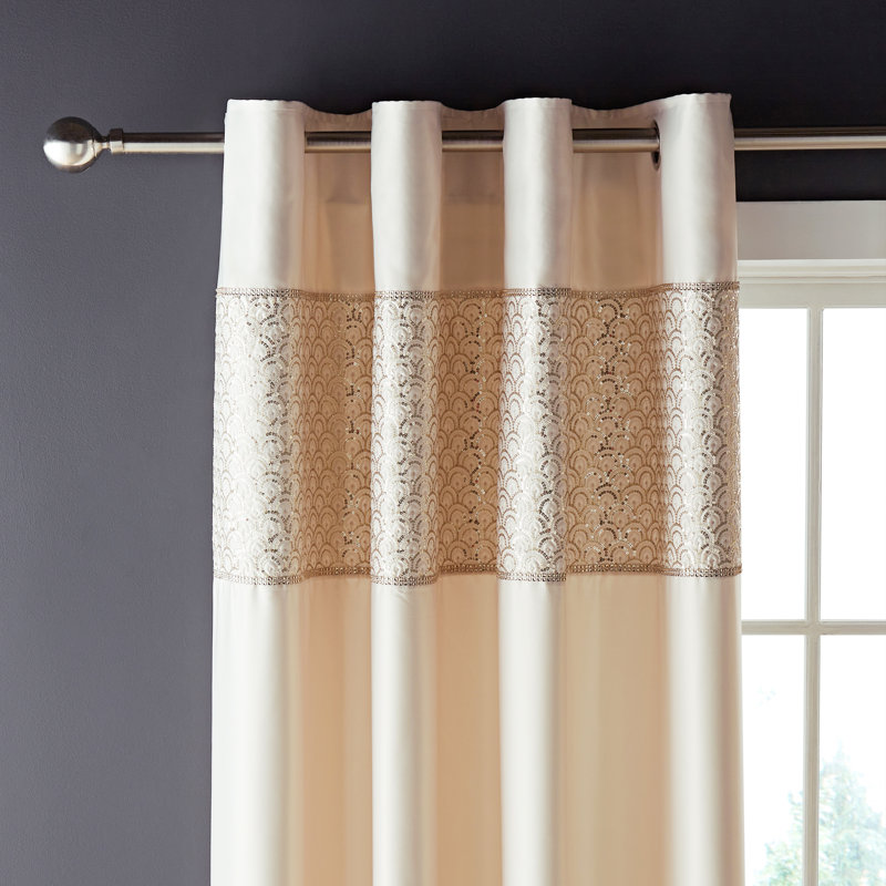 Deco Sequin Lined Eyelet Curtains, Gold