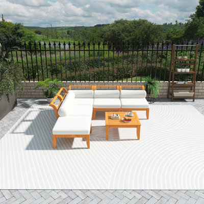 Ensemble de conversation modulaire en bois d'acacia 6 pièces avec coussins beiges