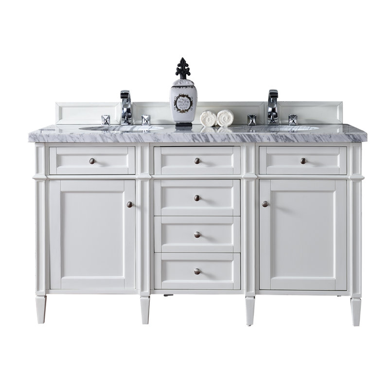 Brittany 60'' W Vanity, Carrara White, Bright White, 8" Widespread