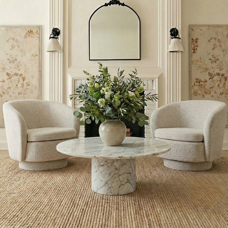Fauteuil demi-tonneau pivotant rembourré (ensemble de 2), Beige