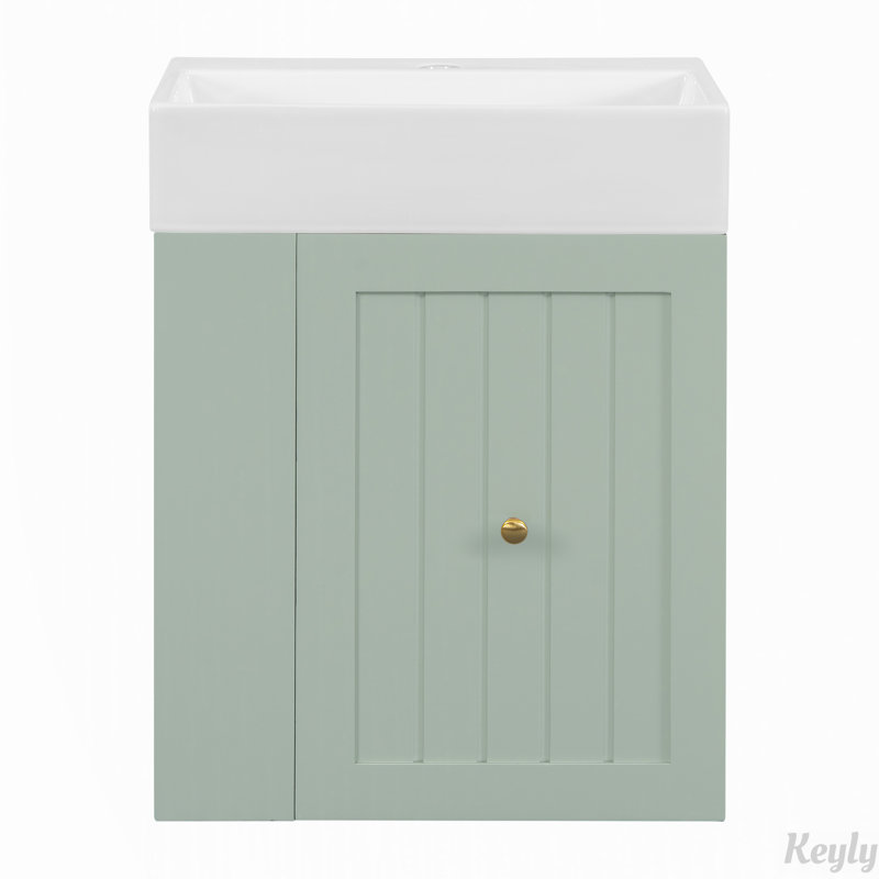 Meuble-lavabo de 20 po avec lavabo en céramique, tiroir et tablette latérale, Blanc