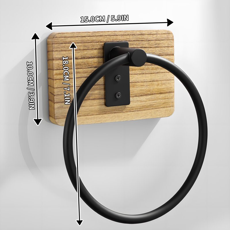 Wood & Stainless Steel Swivel Towel Ring, Rustic Hand Towel Holder for Bathroom Wall Mounted, 180° Rotatable Towel Hanger