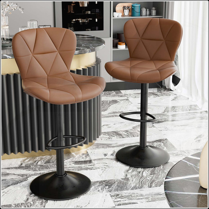Ensemble de 2 tabourets de bar modernes, tabourets pivotants rembourrés en similicuir, chaises de bar réglables à hauteur de comptoir avec dossier pour îlot de cuisine