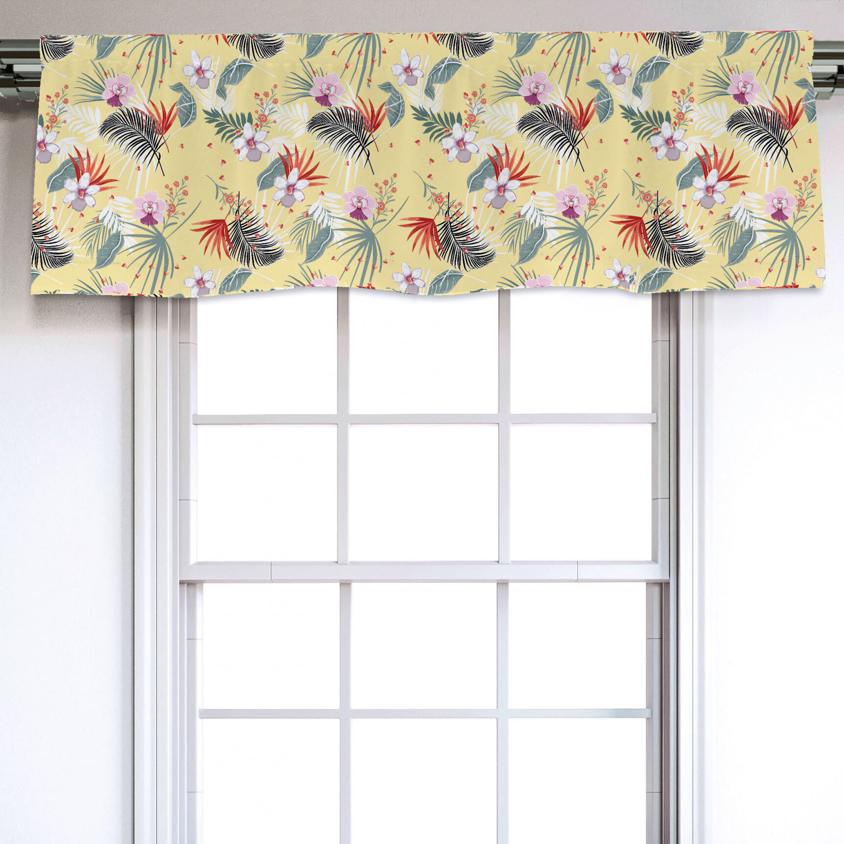 East Urban Home Floral Sateen Ruffled 54'' W Window Valance In 