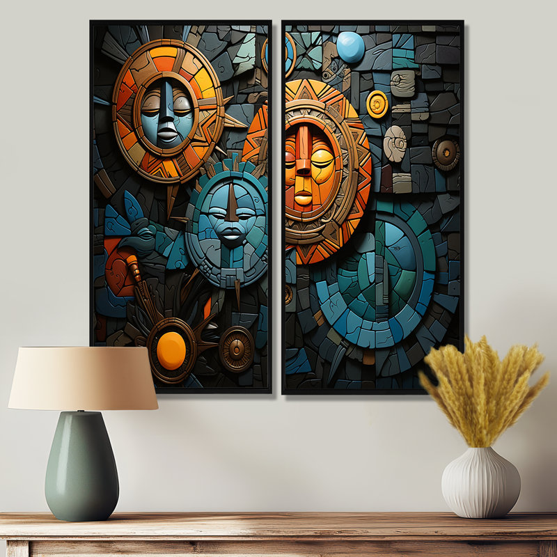 Mosaïque de la culture africaine - art mural global 2 panneaux, H 32 po x l 32 po, Reproduction encadrée sans passe-partout