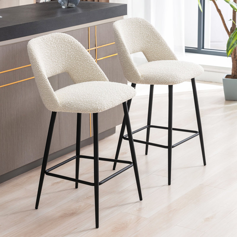 Kiyanni Upholstered 26.8" Boucle Counter Stool with Metal Frame, Beige