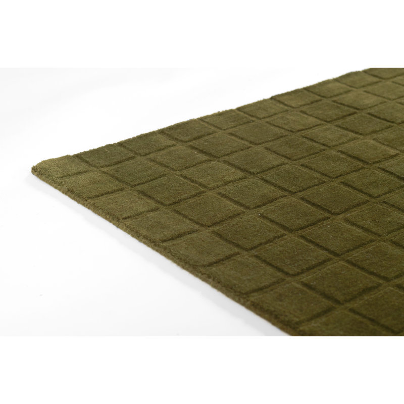 AllModern Contour Hand Loomed Wool Geometric Green Area Rug, Rectangle 6' x 9'