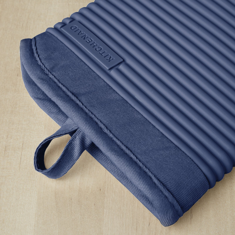 KitchenAid Ribbed Soft Silicone Oven Mitt, Blue Willow