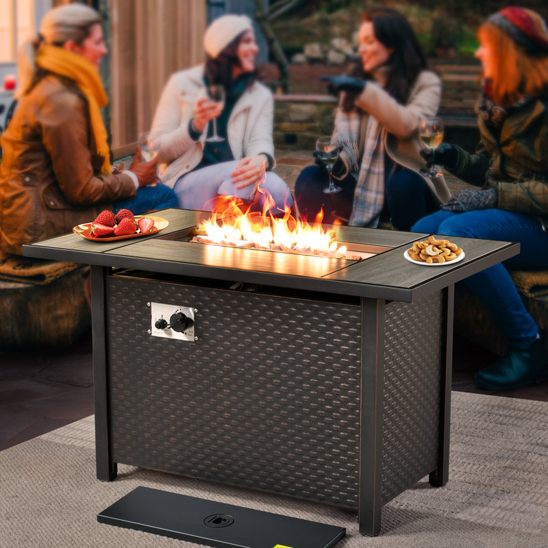 Romed 7 - Person Outdoor Seating Group with Fire pit and Cushions, Brown, Orange Red