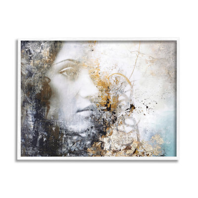 Abstrait, femme, motif délavé, portrait féminin, peinture moderne sur fond gris surdimensionné, giclée sur toile, art texturé par Fabrikken