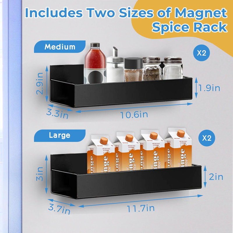  Ensemble de 4 étagères magnétiques pour réfrigérateur à épices magnétiques