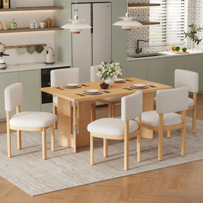 Table de salle à manger en bois pour 6 personnes avec 6 chaises rembourrées Farmhouse