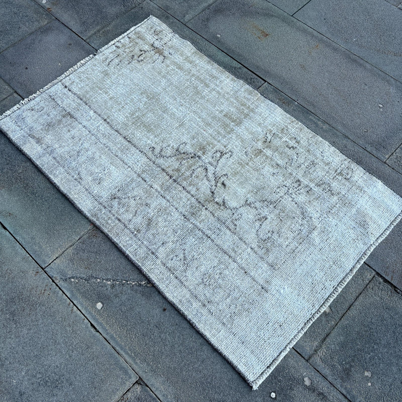 Hand-Knotted Beige Turkish Oushak Rug in Distressed Vintage Style for Small Spaces