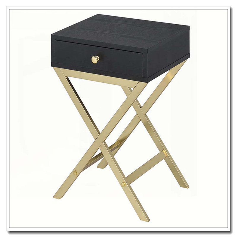 Black and Brass 1-Drawer Rectangular Accent Table