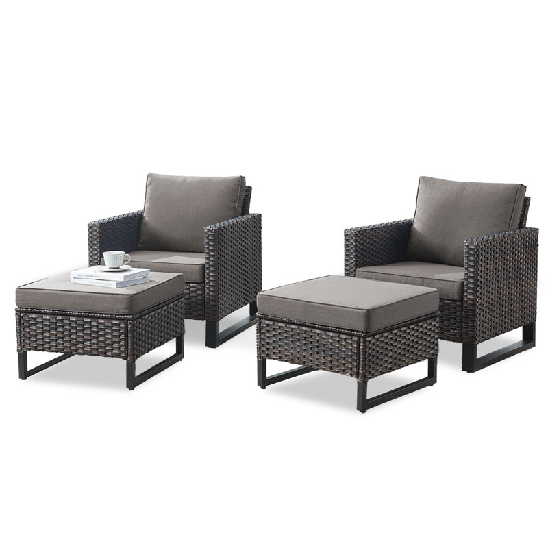 Nazime Outdoor Patio Chairs With Ottomans (Set Of 2), Brown, Gray