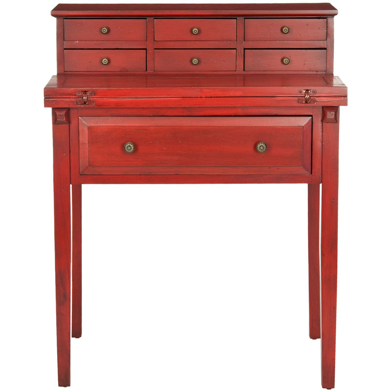 Bureau pliable 7 tiroirs Fazli, Rouge