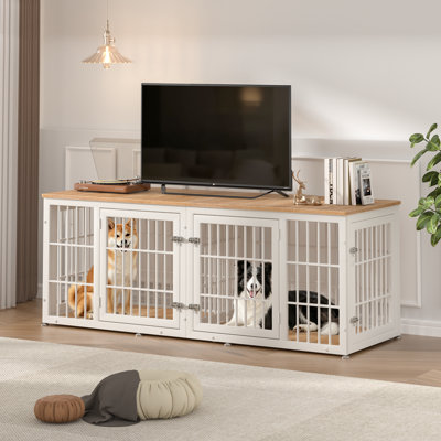 Meuble double 73 po pour 2 chiens, cage très grande avec cloison, chenil décoratif en bois pour l'intérieur