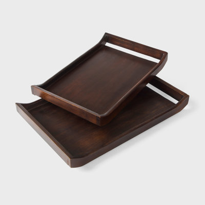 Plateau de service décoratif en bois d'acacia (ensemble de 2) 