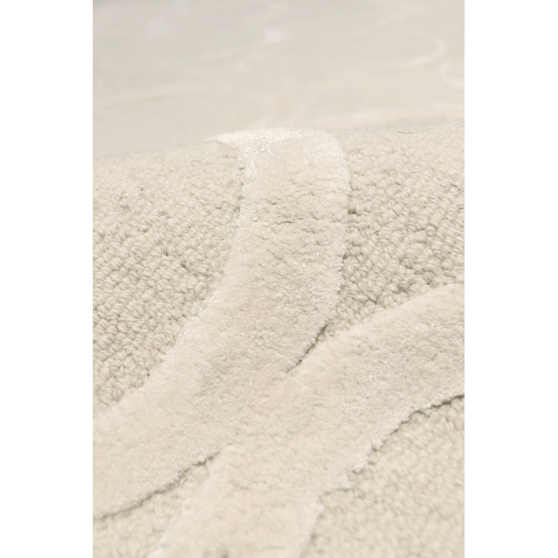 Ivory Hand-Tufted Wool and Silk Rectangular Rug