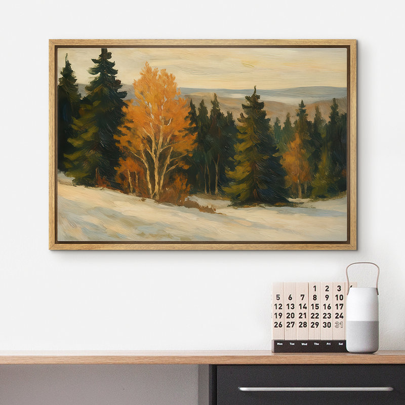 «Golden Autumn Tree» et «Evergreen Forest Landscape», reproduction d'art sur toile encadrée dans la chambre principale