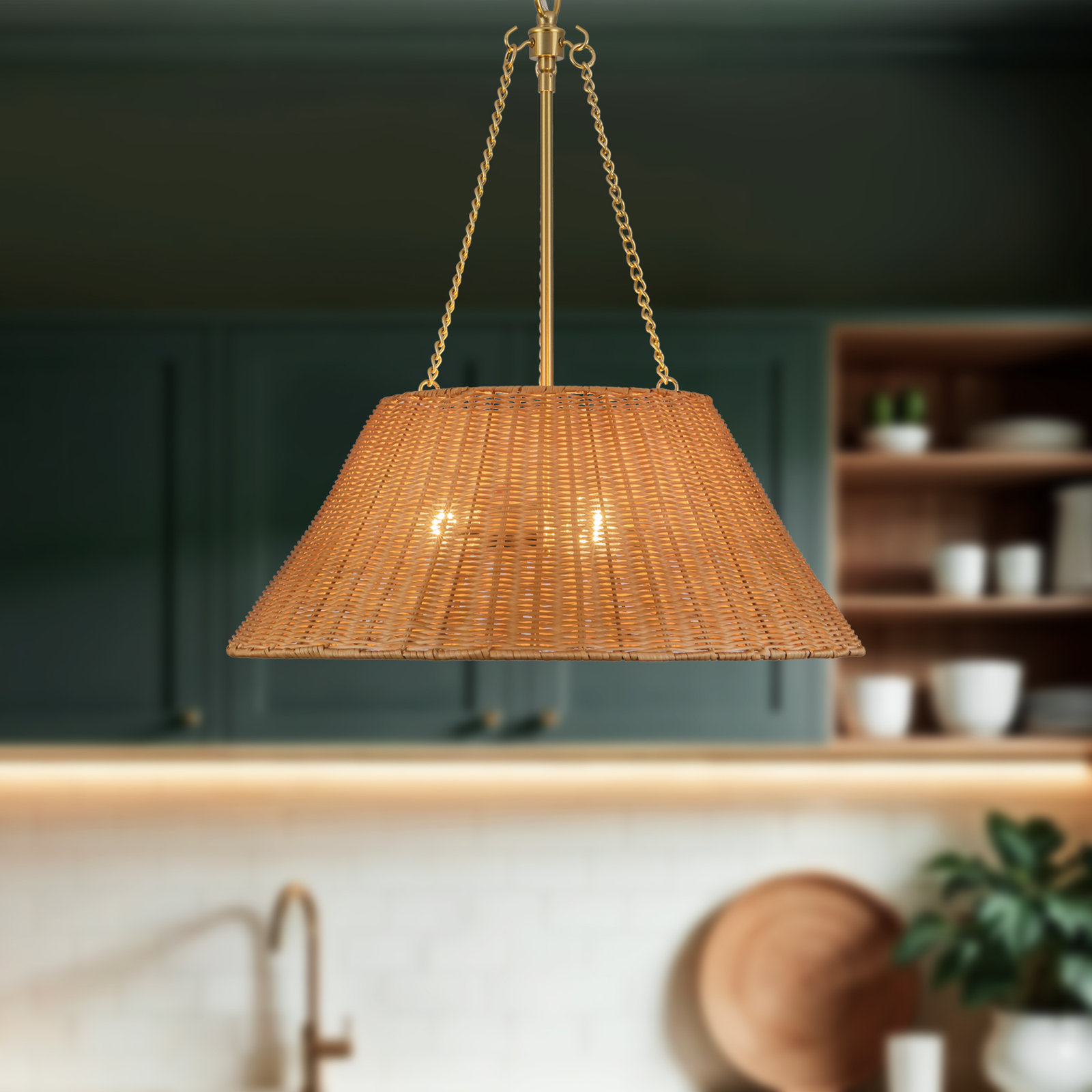 Ariette 22-in Pendant, Natural Rattan