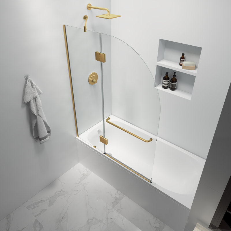 Julien 48" W x 58" H Hinged Frameless Tub Door with Heat Soaking Process and Protective Coating Treatment, Brushed Gold