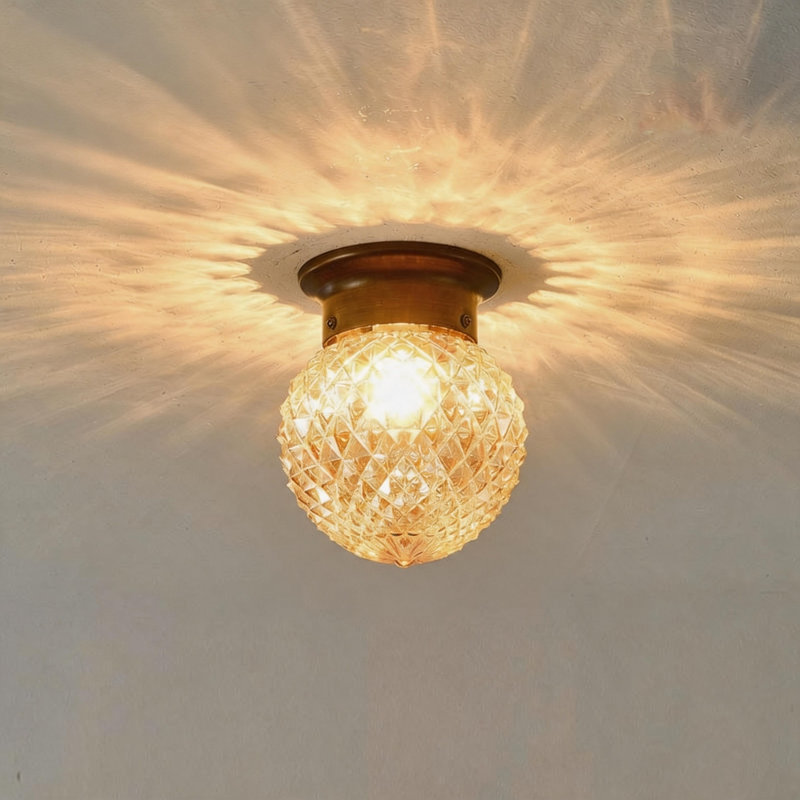 Faceted Amber Glass Globe Ceiling Fixture