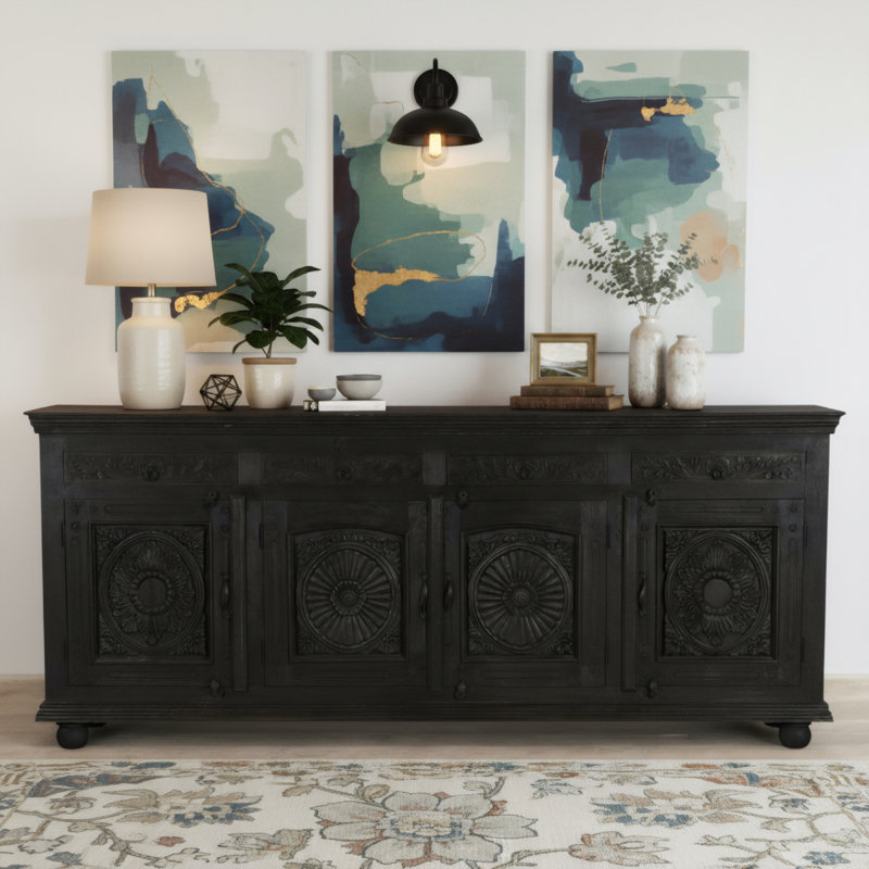 Harleen 102'' Solid Wood Sideboard, Black