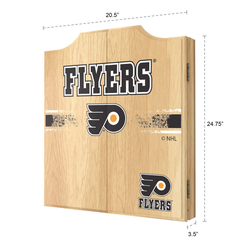 Philadelphia Flyers Natural Wood Dartboard Cabinet Set with Darts