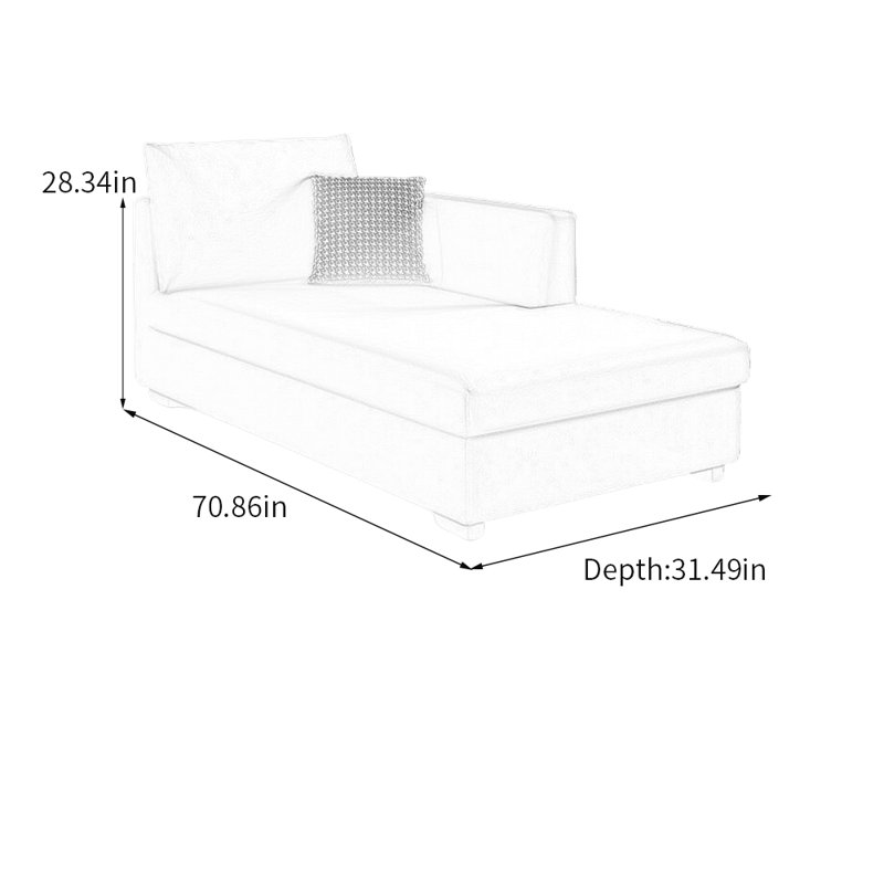 Chaise longue luxueuse en bois massif éponge moelleuse, Orienté à gauche (vu de face), Mélange de polyester vert / beige