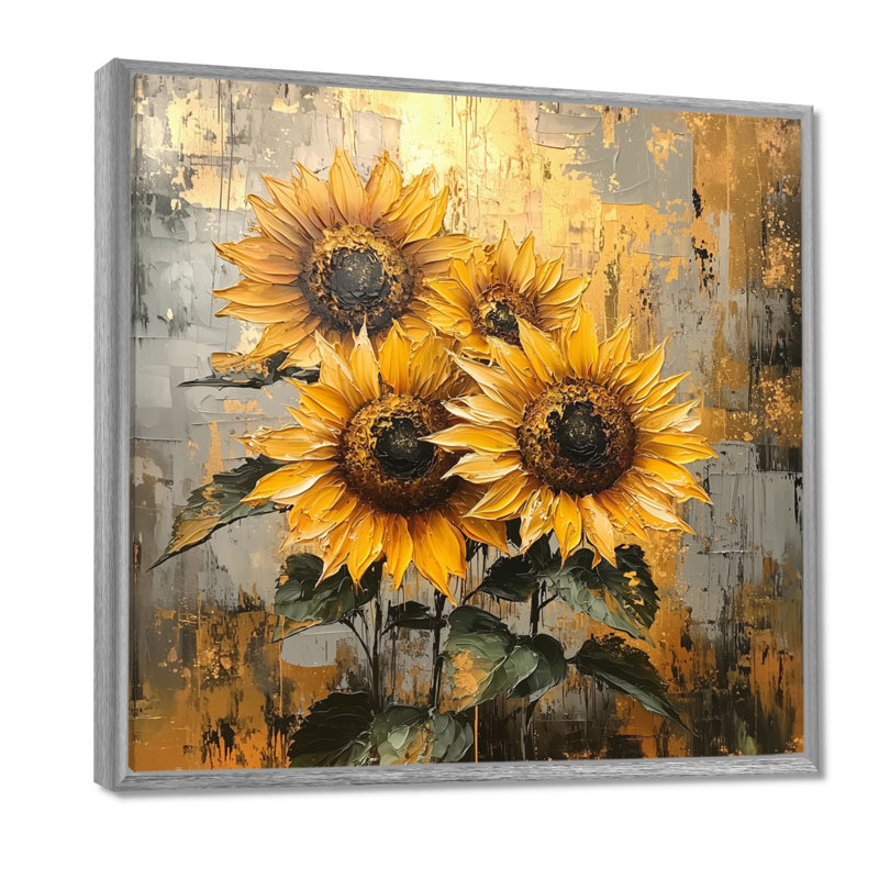 Doru Sunflowers Abstract Shapes Pure Form - Art mural tournesols, Impression encadrée flottante, Argent argent