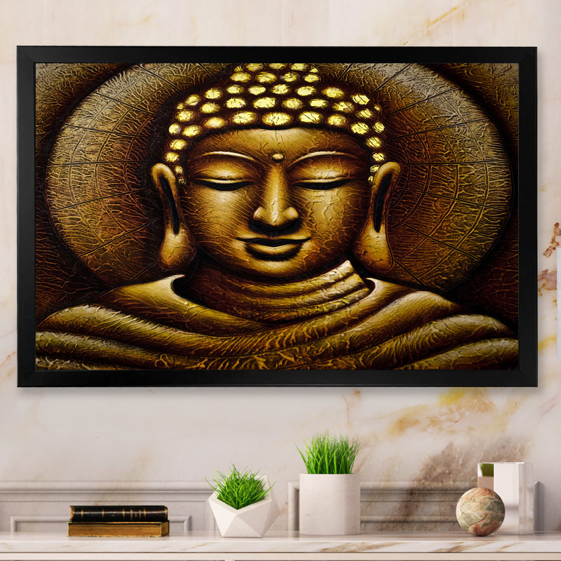 Budha - reproduction sur toile, Cadre d'angle fermé noir, H 8 po x l 12 po x P 1 po