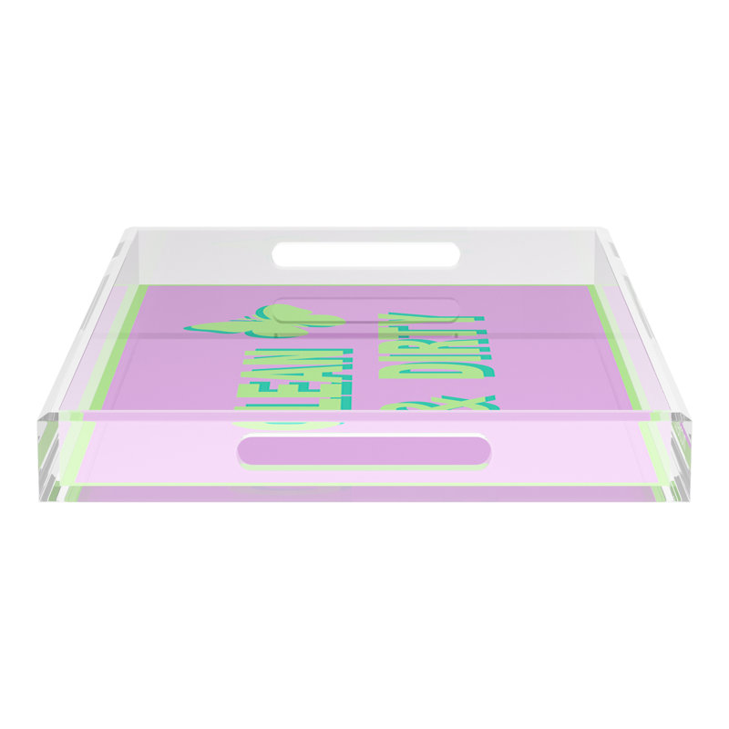 Abstract Decorative Tray, 2" H x 22.5" W x 14.5" D, Lime/Lilac