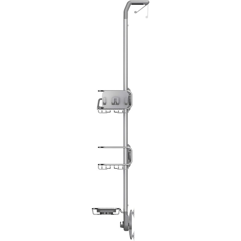 Étagère de douche à suspendre, sans perçage, à fixation automatique, avec étagères réglables et porte-savon à séchage rapide, en acier inoxydable antirouille.