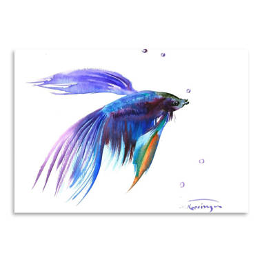 Red and Blue Betta Fish - Wrapped Canvas Painting Rosecliff Heights Size: 12 H x 12 W