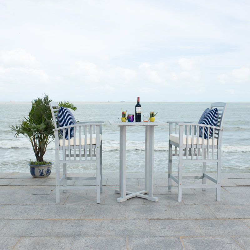 Kirsta 2 - Person Wood Patio Dining Set with Square Table , Cushions Included, Gray Frame/Beige Cushion