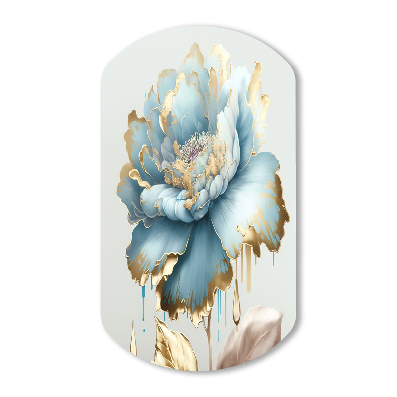 «Chic Blue Blooming Flower III - Fleurs cylindriques, art mural asymétrique en métal, H 43 po x l 23 po