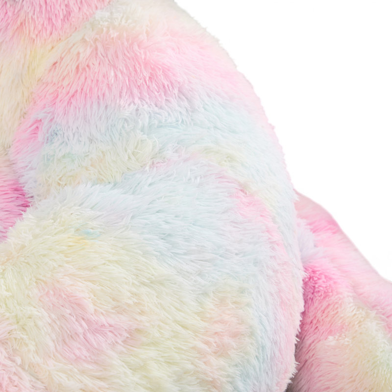 Fauteuil à billes en fausse fourrure l 41,5 po en forme de chat avec coussin de queue, Arc-en-ciel