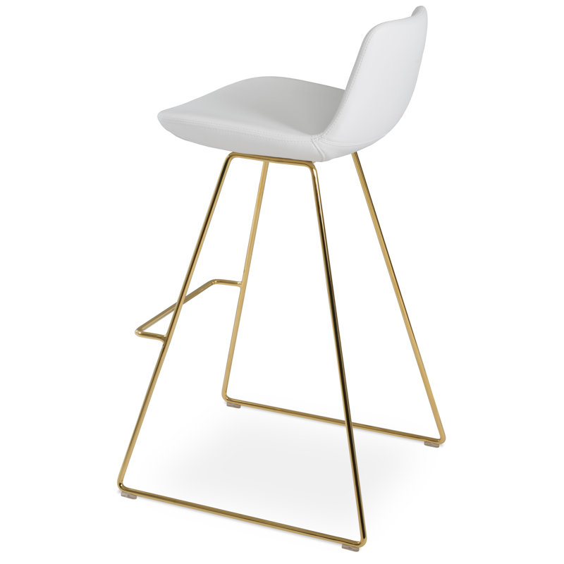 Tabouret de bar et de bar Pera HB, Cuir véritable noir, Tabouret de bar (siège d'une hauteur de 29 po), Laiton