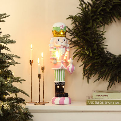 Soldat rose casse-noisette 2 pi avec arbre à bonbons, décoration de Noël à piles