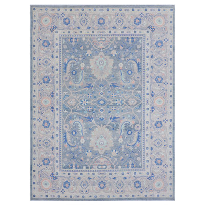 Pacific Ushak Wool Weft 9x12 Grey / Sky Blue Transitional Hand Knotted Rug